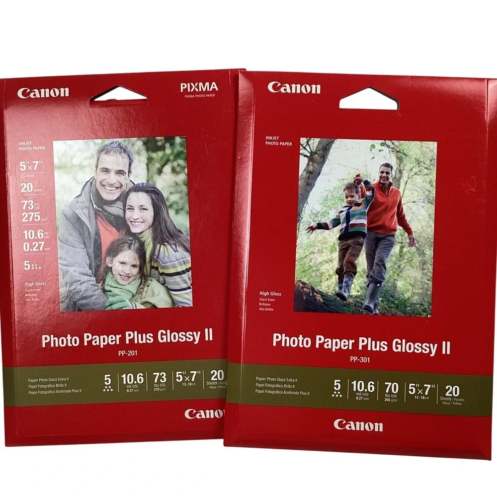 Canon Photo Paper Plus Glossy II 5x7 40 Sheets Total PP-201 PP-301 Bundle